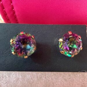 Solid 10k Yellow Gold Large Mystic Topaz Stud Earrings 5Ct Round Women’s jewelry